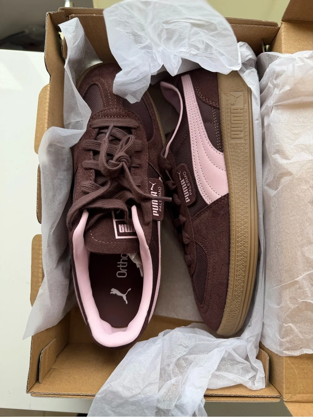 Puma Brown and Pink Suede Sneakers